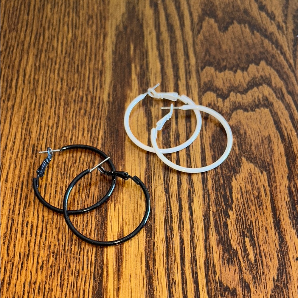 Black and White Hoop Earrings 2 pairs.